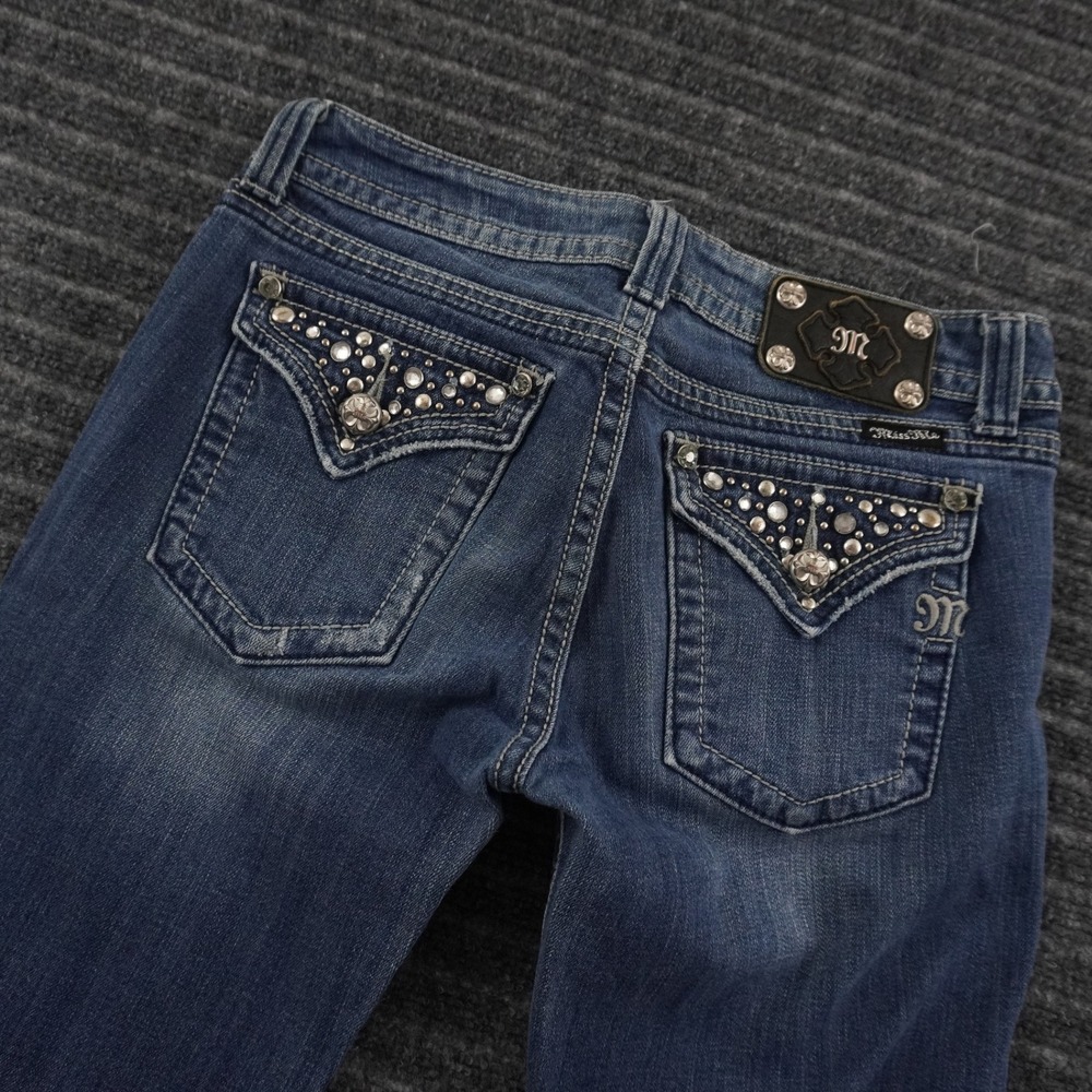 Miss Me Bootcut Jeans Women 30 Dark Blue Studded Rhinestone Flap Pocket JP5141BL